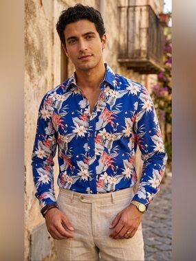 Rosso Milano Italy Men’s Floral Long Sleeve Modern Fit Button Down Shirt NWT-med